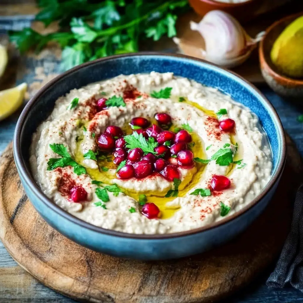 Ein Schüssel mit einer Mischung aus Pomegranaten, Zwiebeln und Oliven.