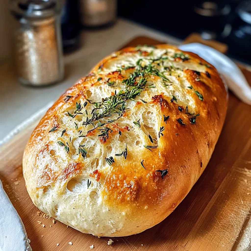 Ein Knoblauchbrot auf einem Holzblock.