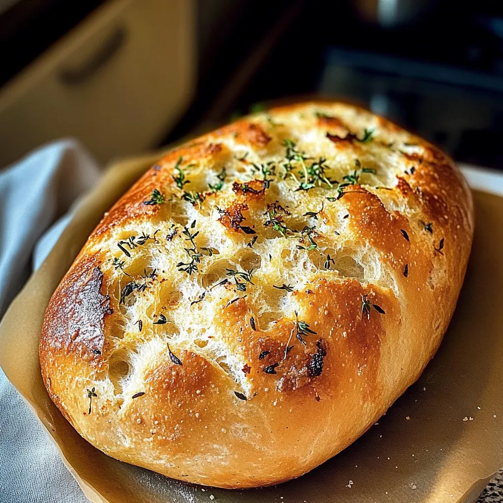Ein weißes Brot mit Knoblauch darauf.