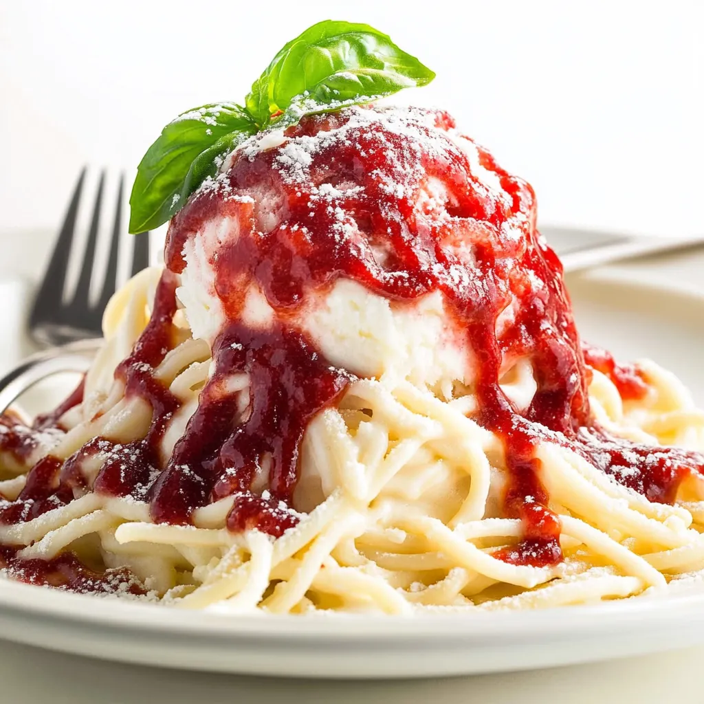 Ein Plate mit Spaghetti und Vanilla Eiscreme.