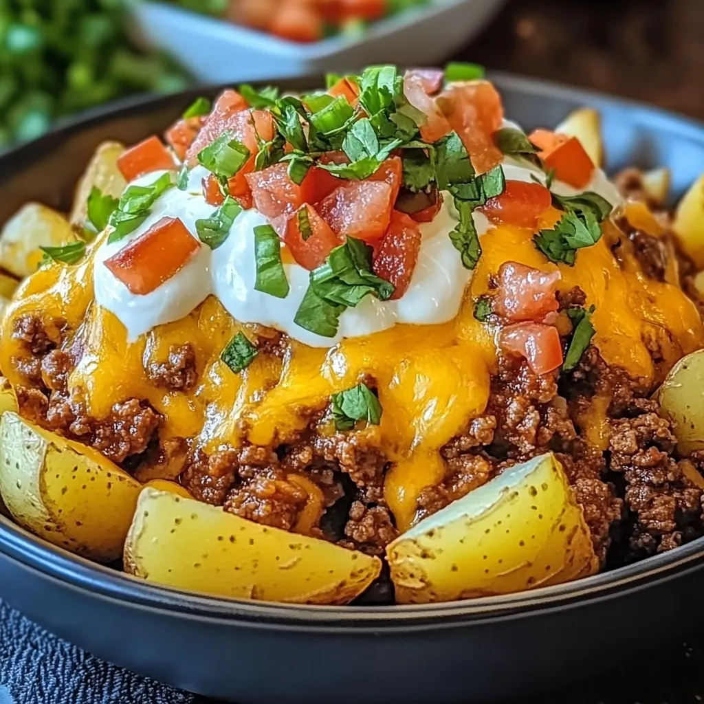 Eine Schüssel mit Essen und einer weißen Sauce obendrauf.