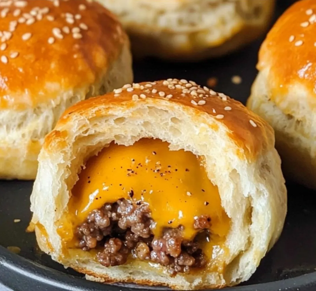 Ein Käseburger Teigballe mit einer Käsekugel inmitten.