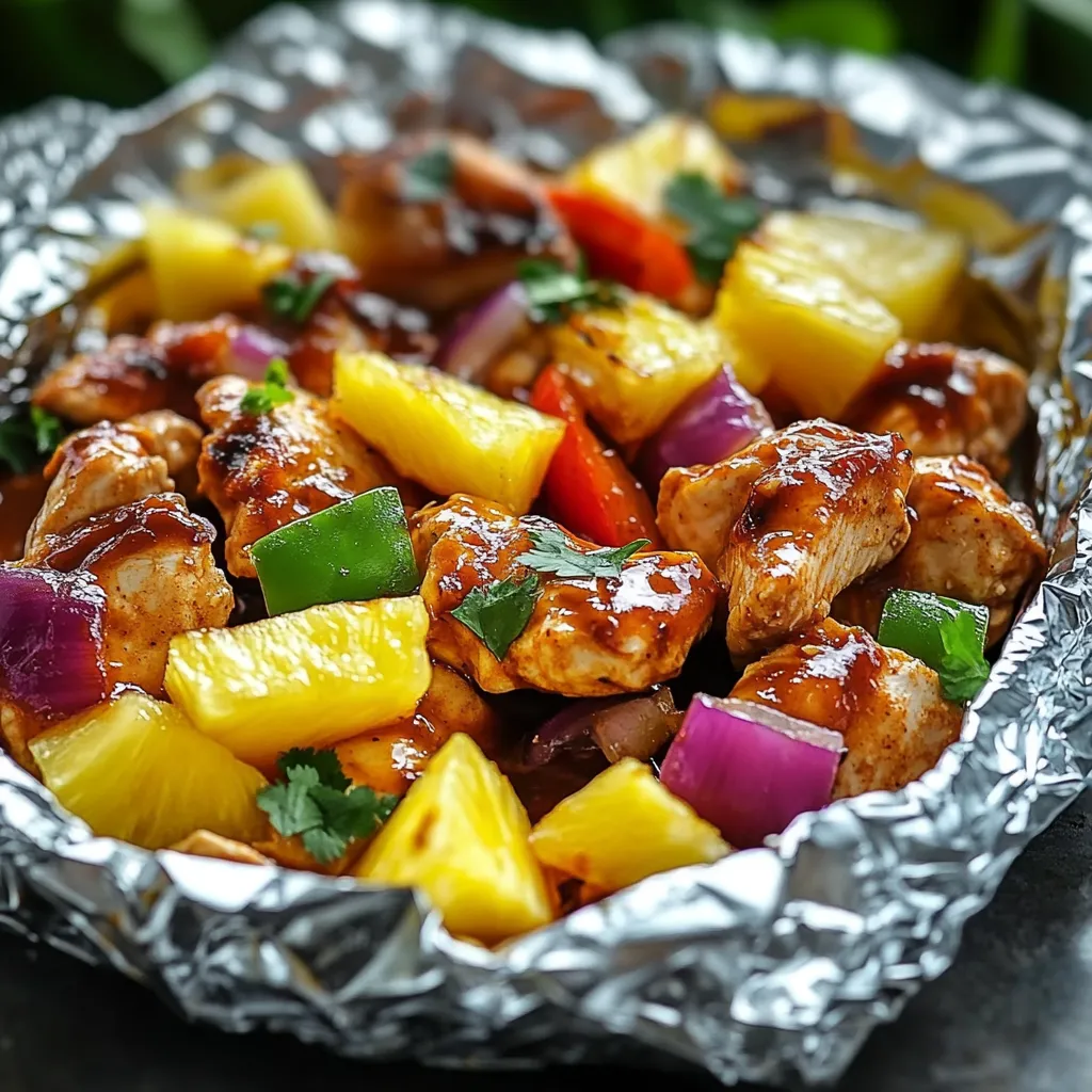 Gegrilltes Hawaiian BBQ Hühnchen mit Ananas im Alupäckchen