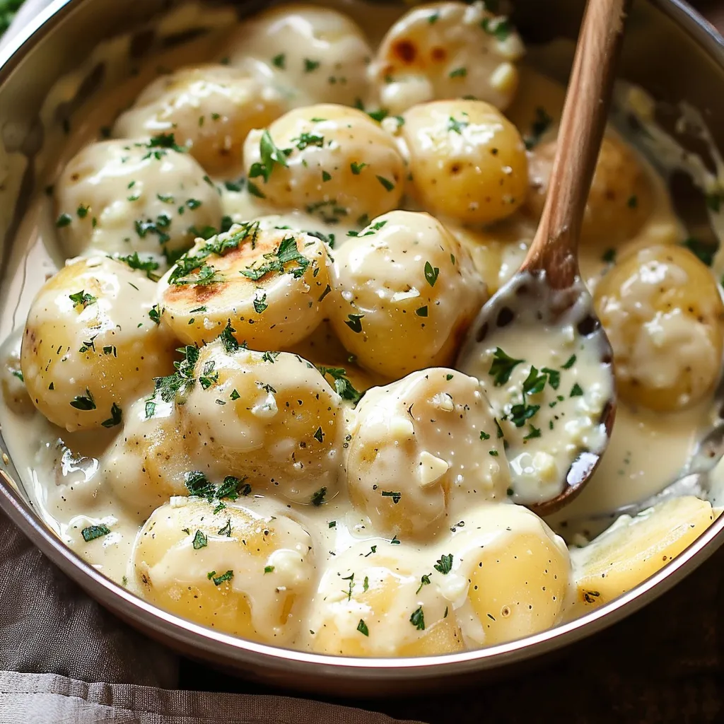 Ein Bohnenkonfekt mit Käse und Kräutern in einem Silberbecher.