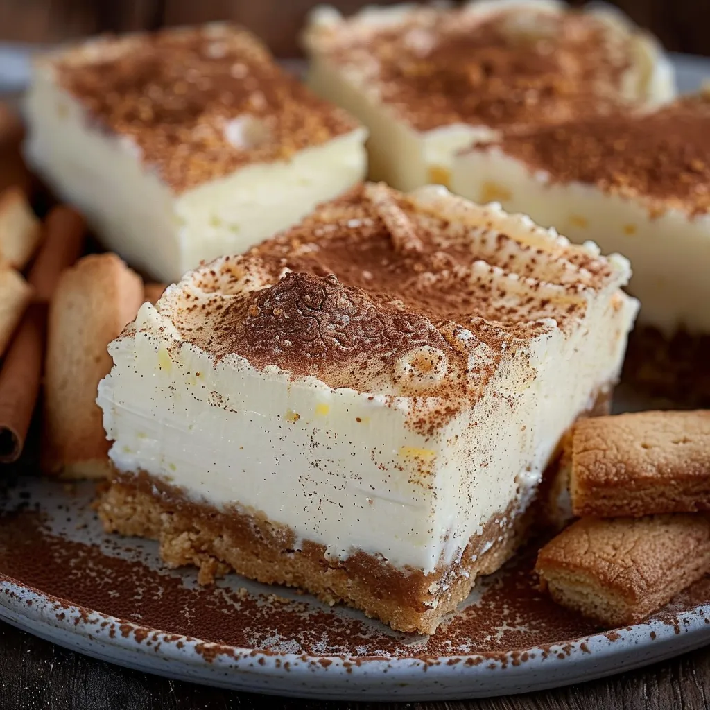 Eine Platte mit drei Stücke von Cake, die mit Schokoladensirup und Zucker bestreut sind.