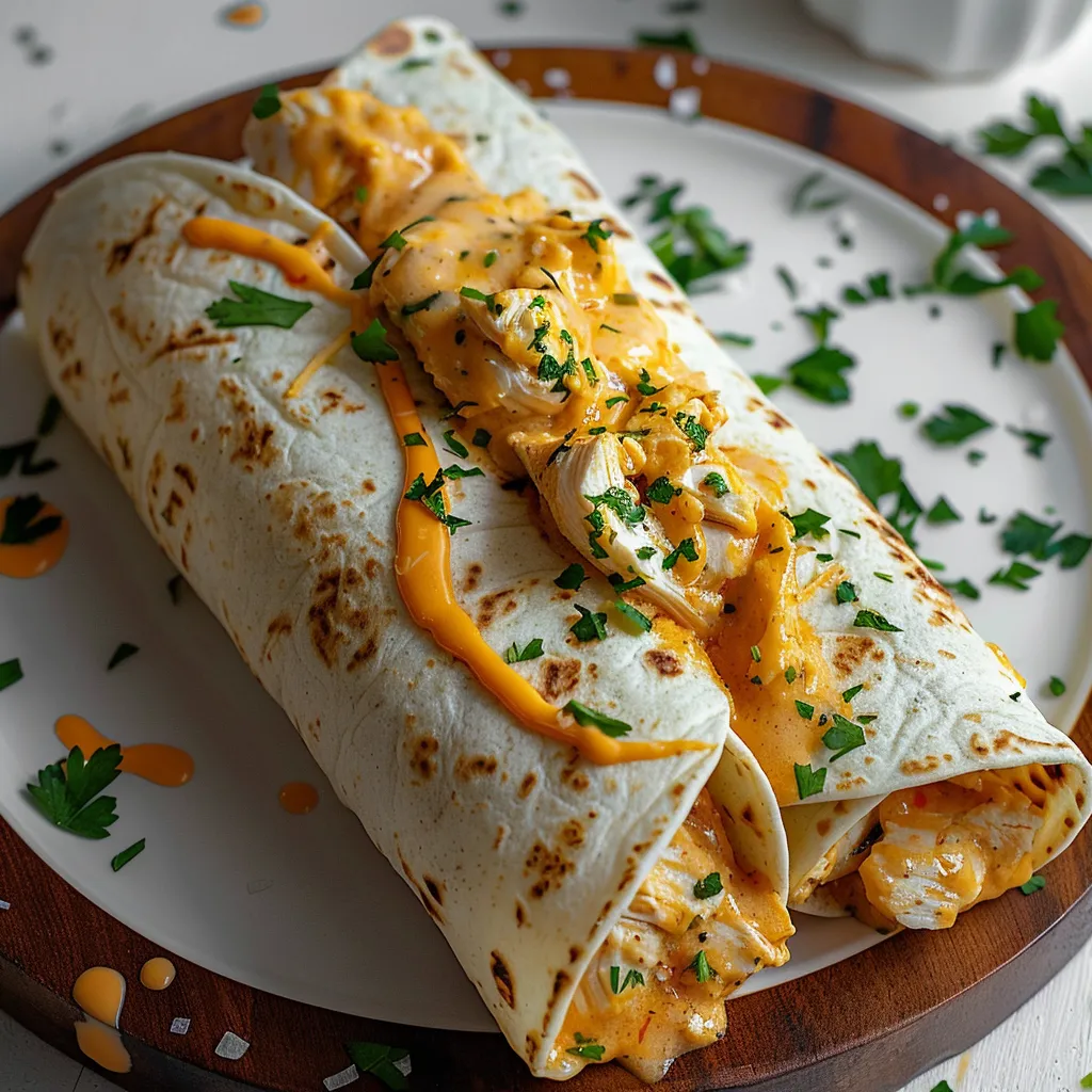 Ein Taco mit Sauce auf einem Brett.
