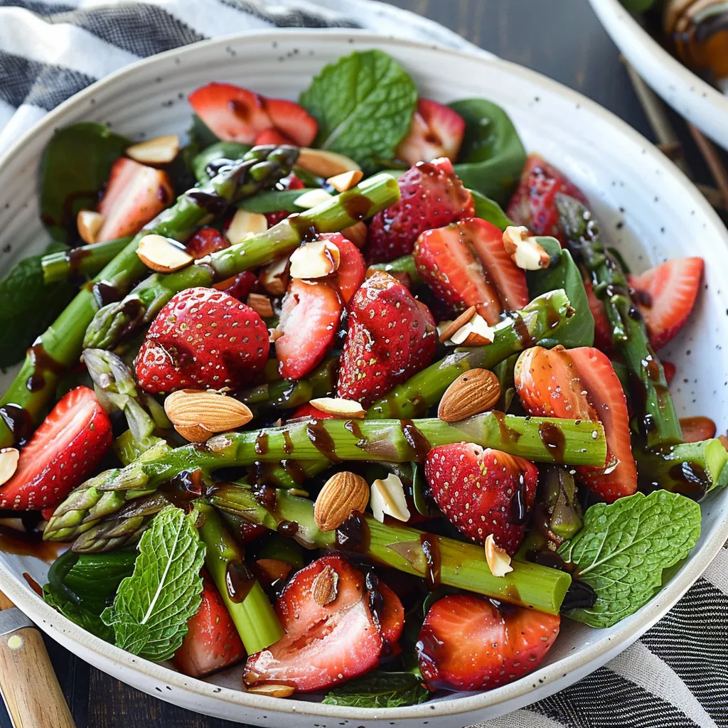 Ein großes, weißes Becher mit einer Mischung aus frischen Beeren, Nüssen und Asparagus.
