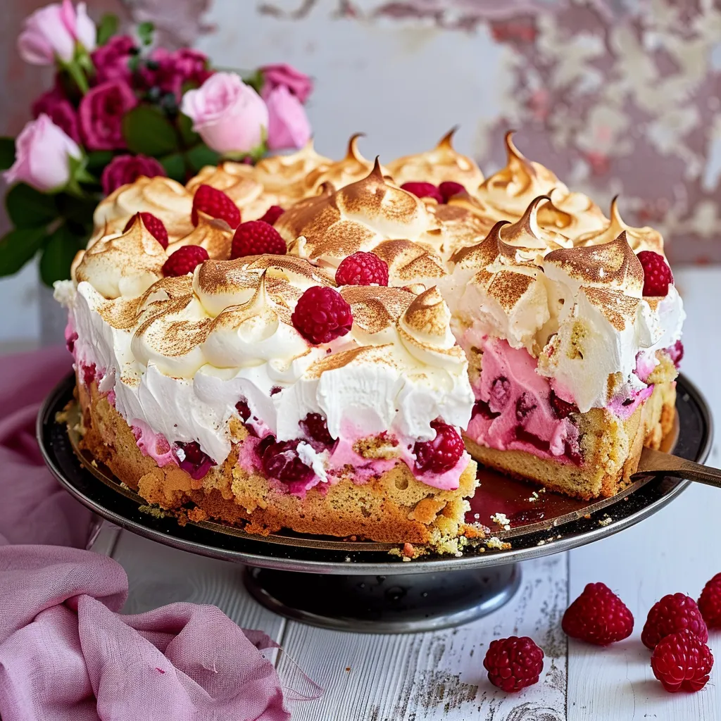 Eine Tafel mit einer Raspberry-Kuchen-Scheibe, die in Stücke geschnitten wurde.