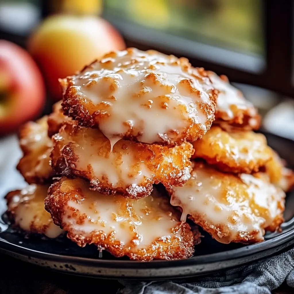 Eine Platte mit einer Schicht von Apple Fritters, die mit Zucker und Gewürzen garniert sind.