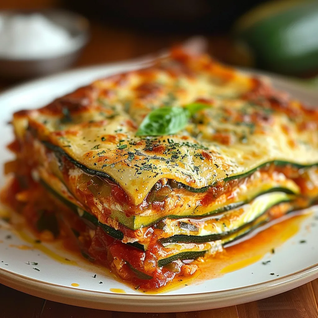 Eine Platte mit Zucchini-Pasta auf einem Tisch.