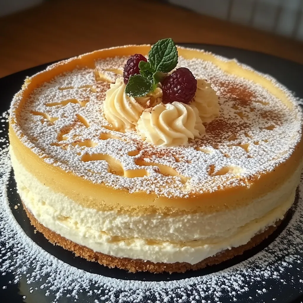 Ein Quark-Schneekuchen mit Vanillepudding auf einem Teller.