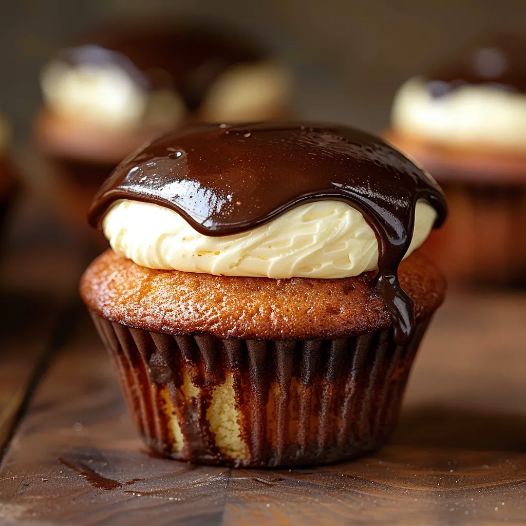 Ein schwarzes, mit Schokoladenglasur bedecktes Cupcake mit Schokoladenglasur auf einem Tisch.