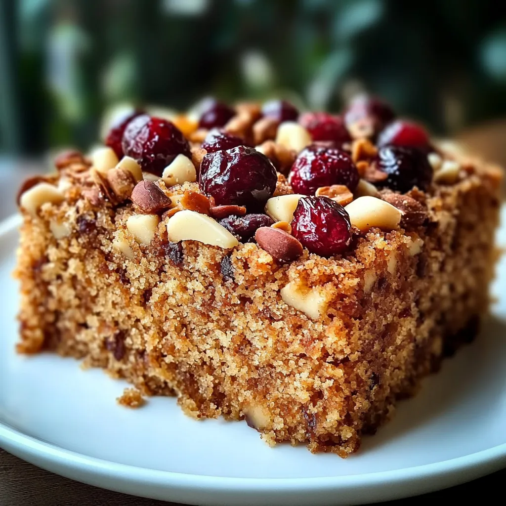 Ein Kuchen mit Nüssen und Früchten auf einem weißen Teller.