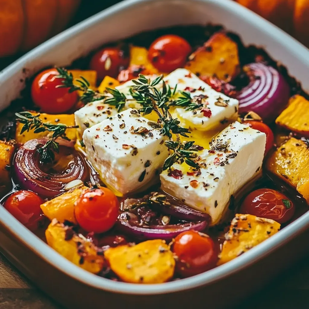 Ein Ofenkürbis mit Feta.
