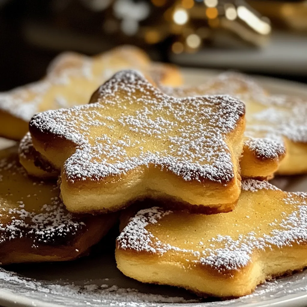 Ein weißer Teller mit Schmandplätzchen, die mit Zimt und Zucker bestreut sind.