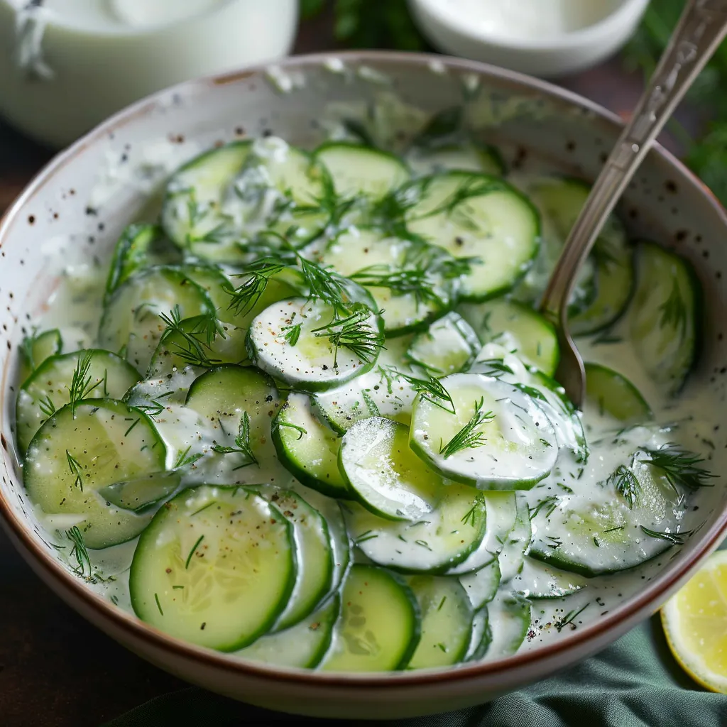 Ein großer, dunkelblauer Becher mit einer Mischung aus Zucchini, Mayonnaise und Kräutern.