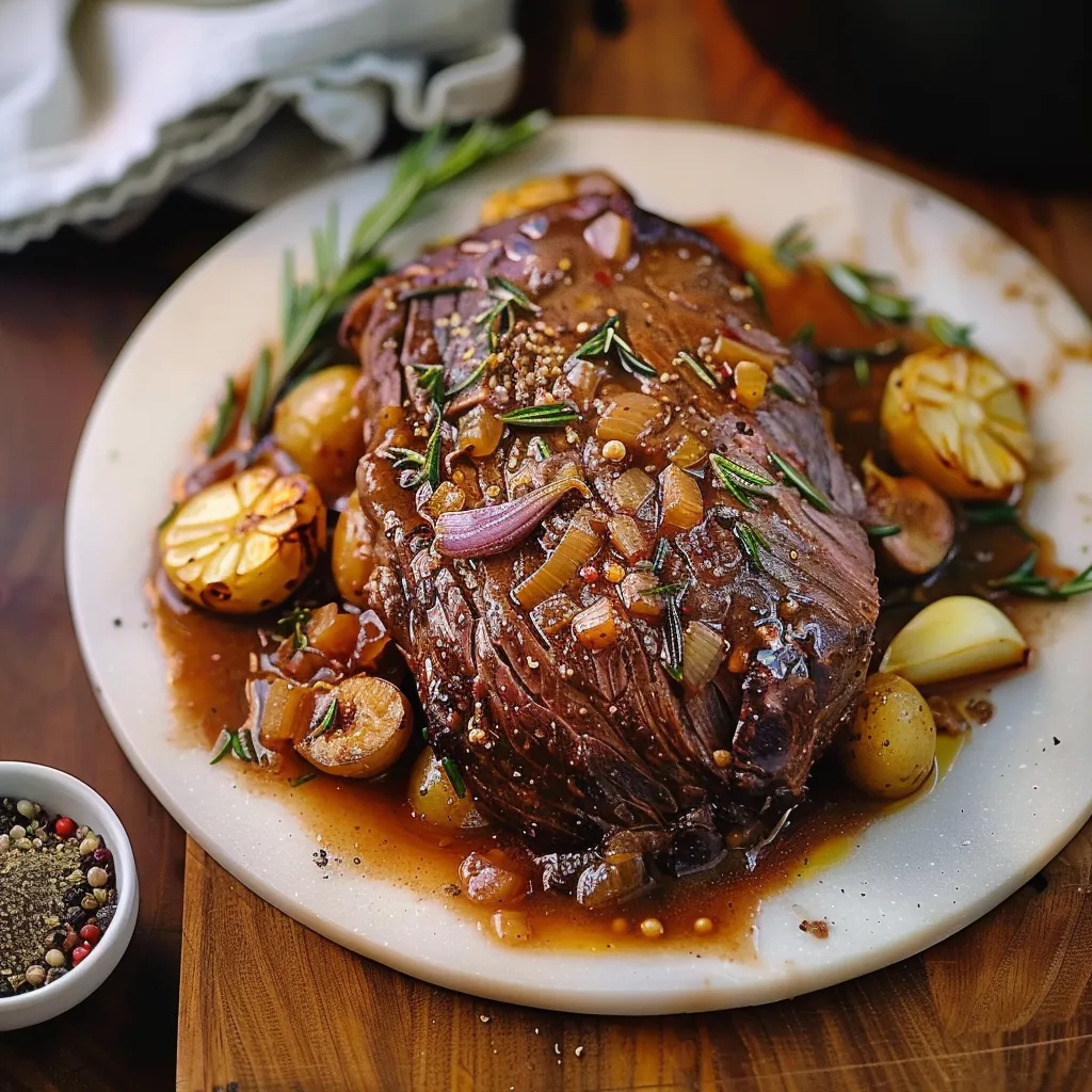 Ein Rindersteak mit Sauce auf einem weißen Teller.