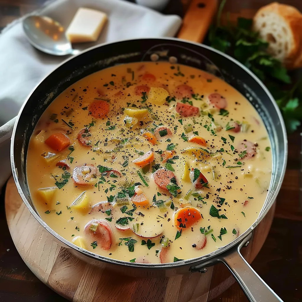 Eine Schüssel mit einer Mischung aus Kartoffeln, Karotten, Zwiebeln und Käse.