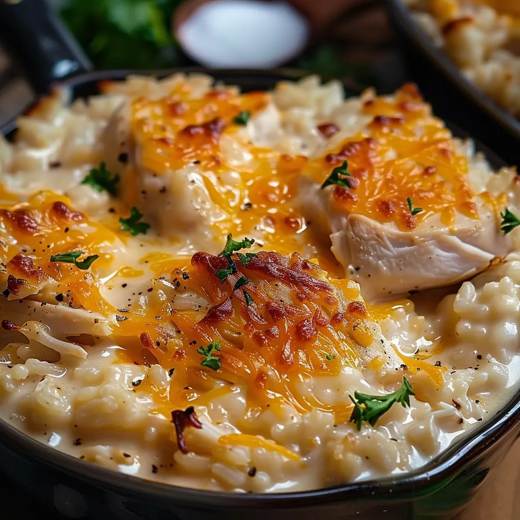 Ein Schmelztopf mit Käse, Zwiebeln und Chicken.