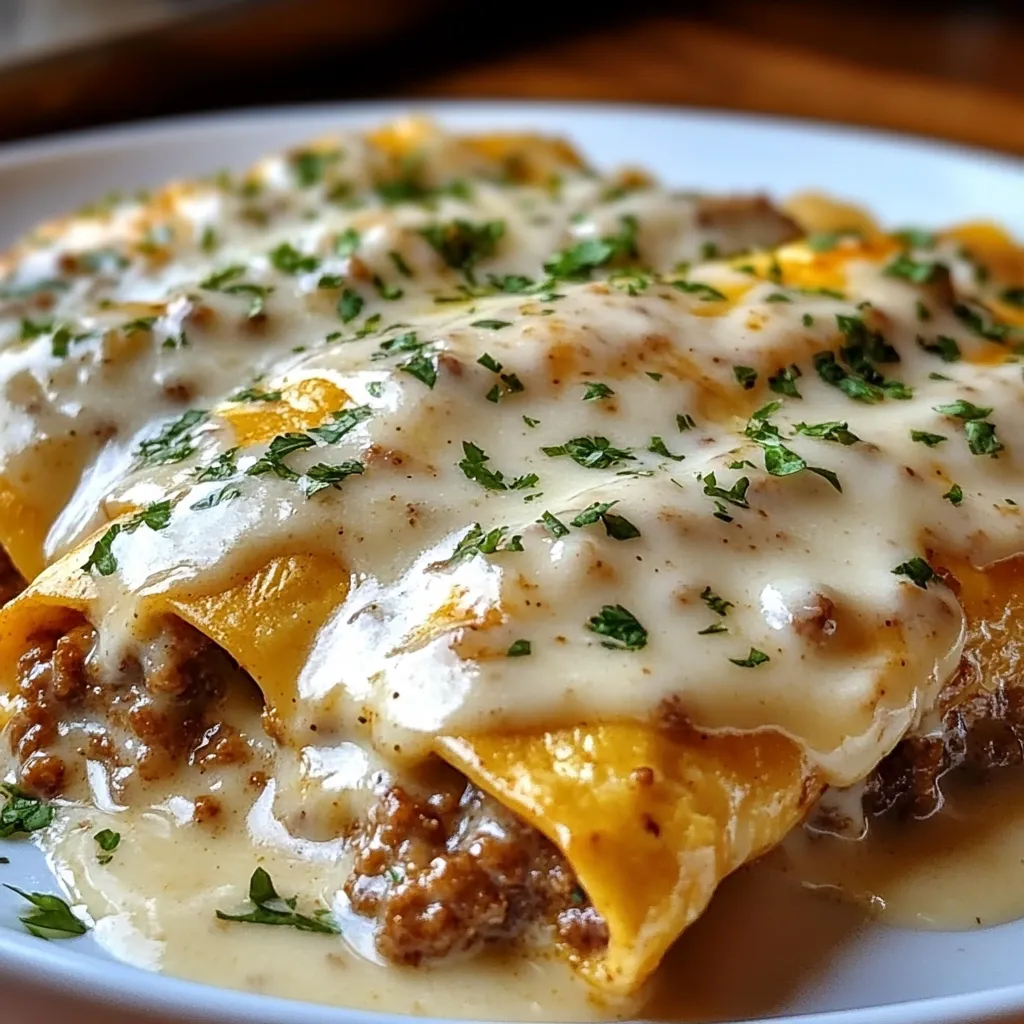 Herzhafte Frühstück Enchiladas mit Wurstsoße
