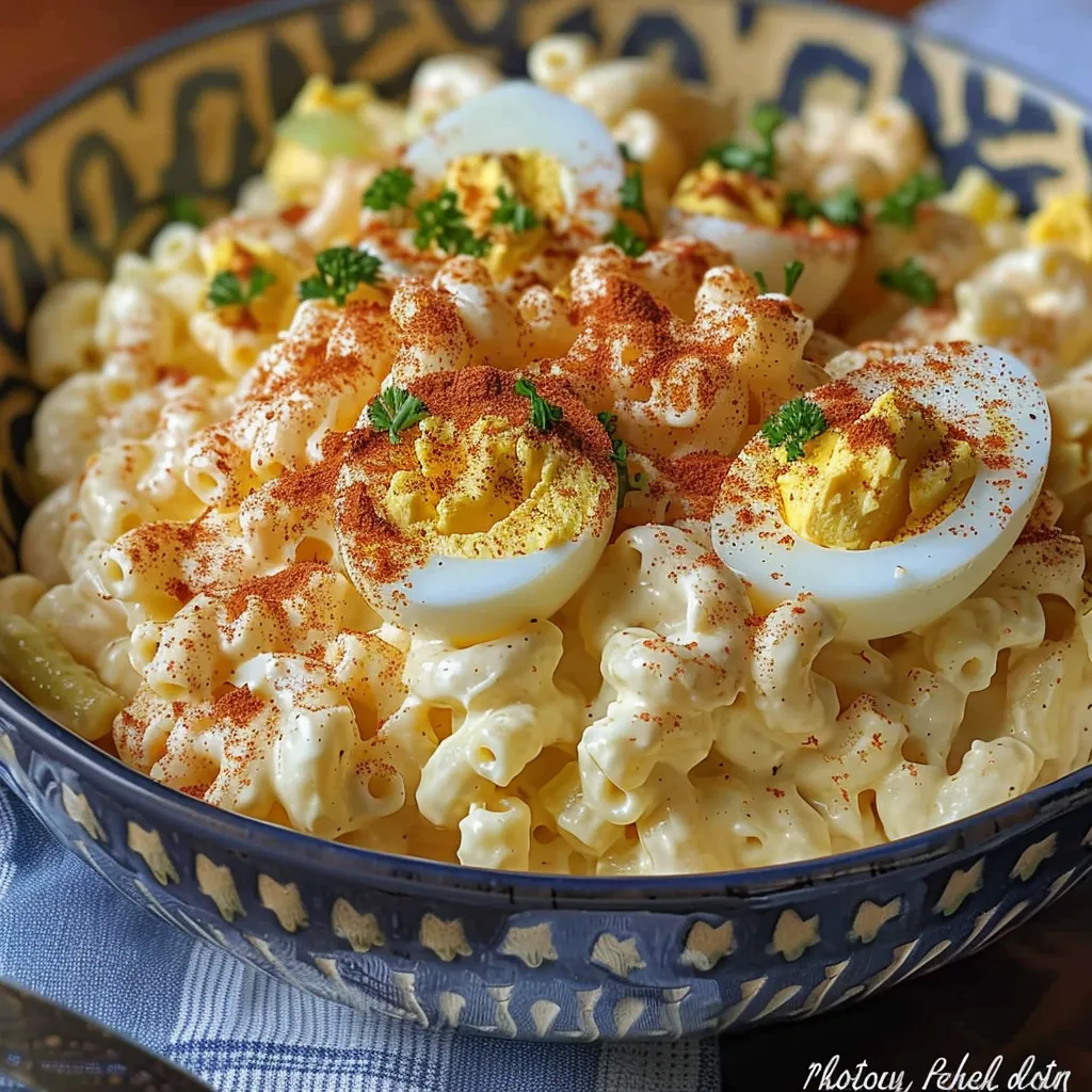 Ein BOWL mit macaroni und ei.