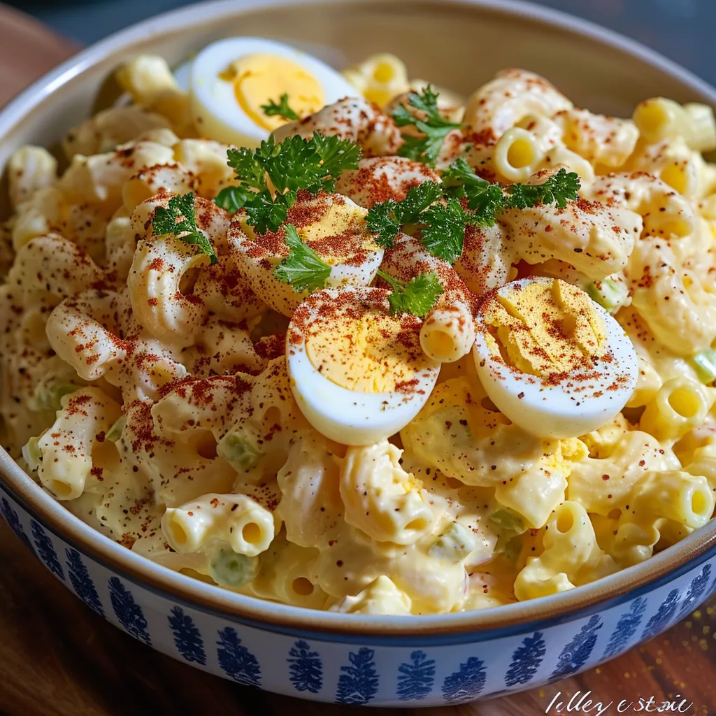 Ein BOWL mit macaroni und ei.