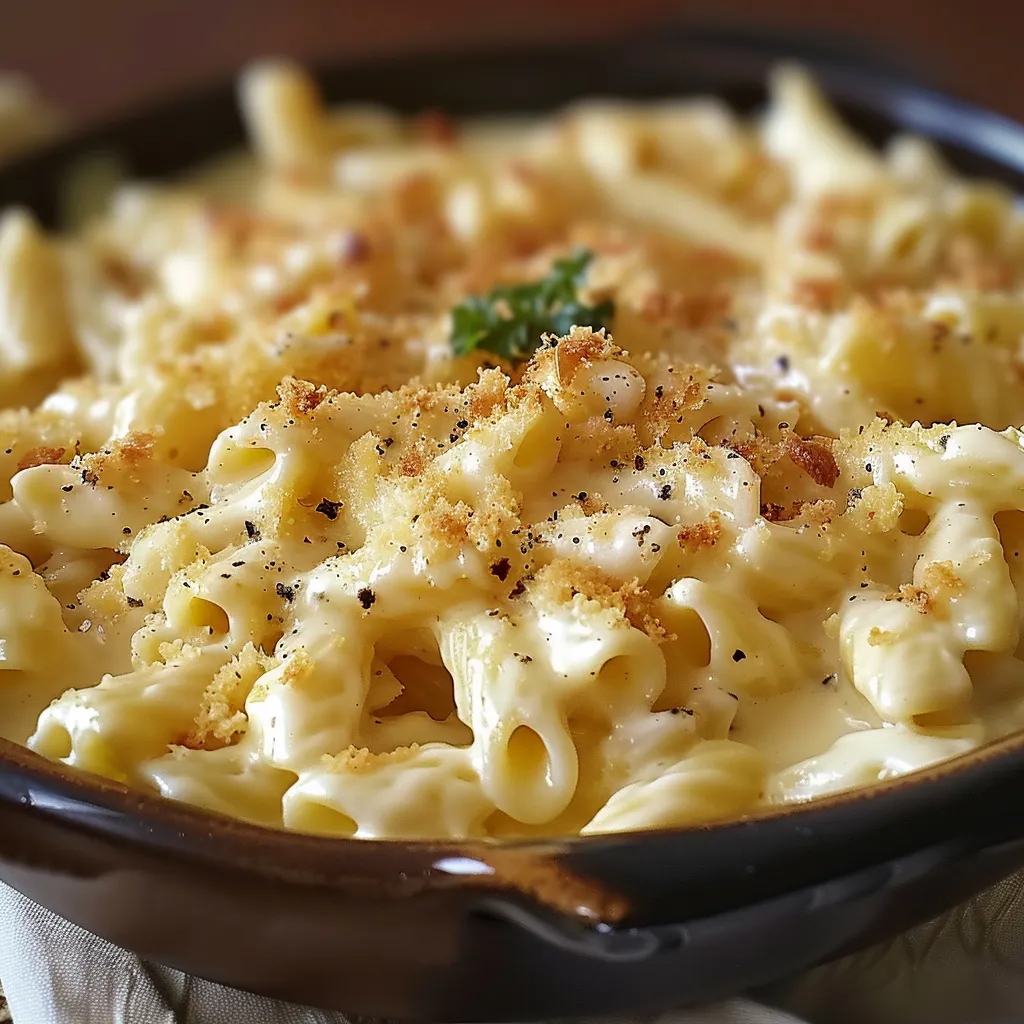 Ein Schälchen mit Penne-Nudeln, die mit Parmesan und Kräutern garniert sind.