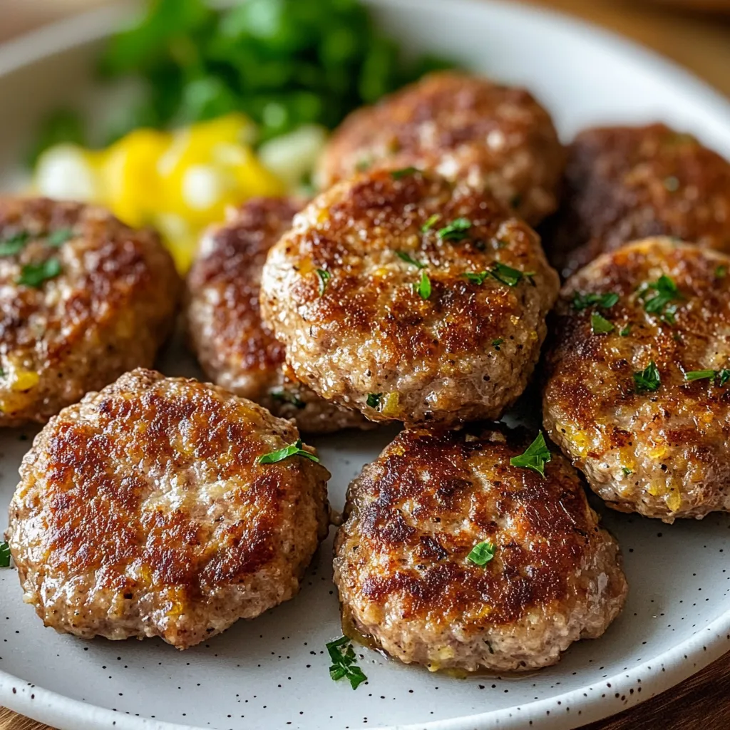 Eine Platte mit Saftigen Frikadellen und grünen Zwiebeln.