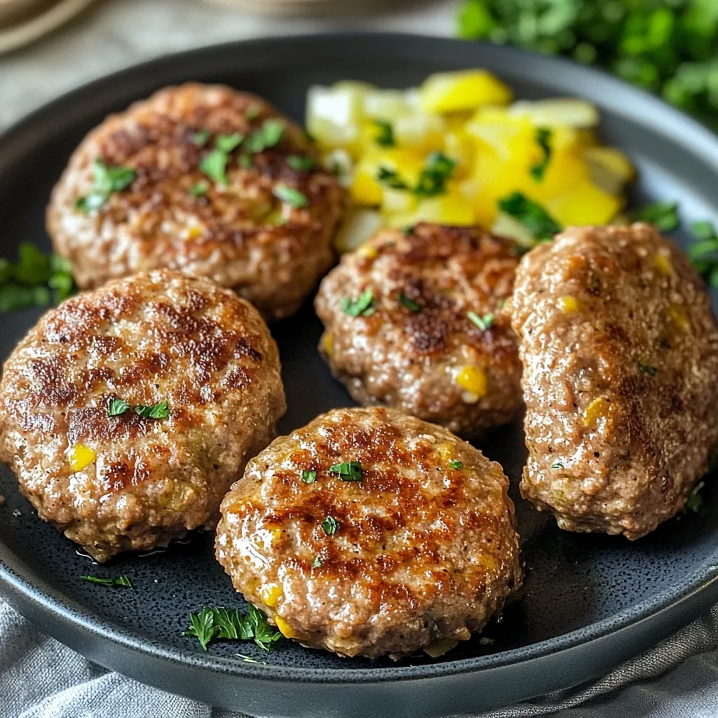 Eine Platte mit Saftigen Frikadellen, die in einem Topf gekocht wurden.