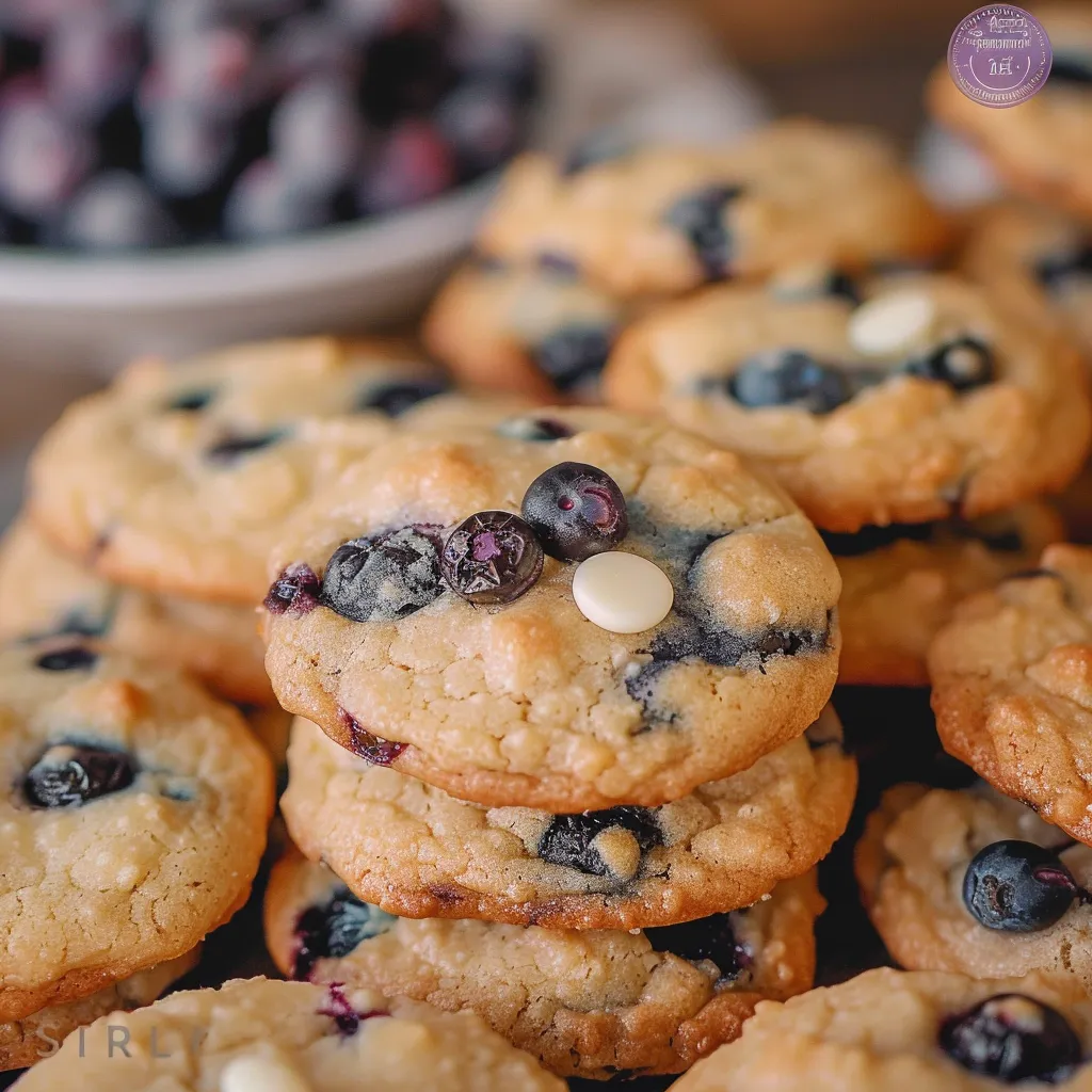 Eine Schüssel mit Blaubeeren und eine Platte mit Blaubeer-Cookies.
