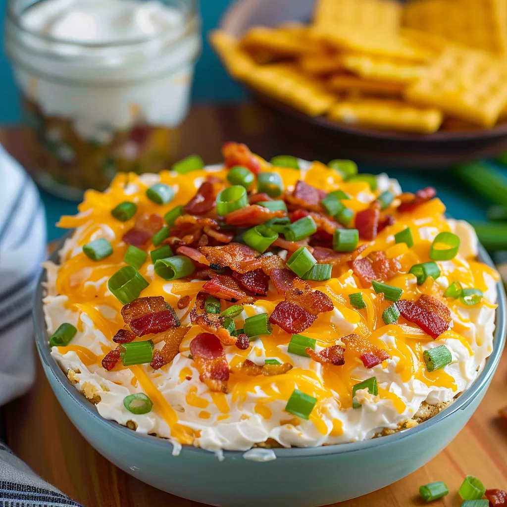 Ein Schälchen mit Bacon, Kartoffeln und Käse auf einem Teller.