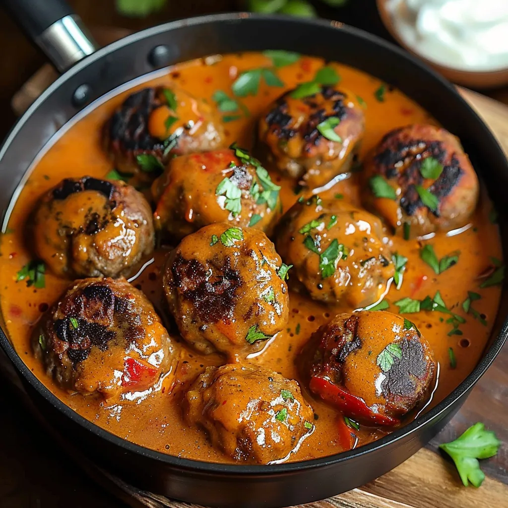 Ein Topf mit einer Mischung aus Fleisch, Gemüse und Sauce.