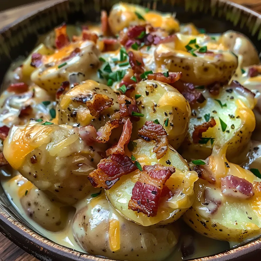 Ein Schälchen mit Bacon, Potatoes und Zwiebeln.