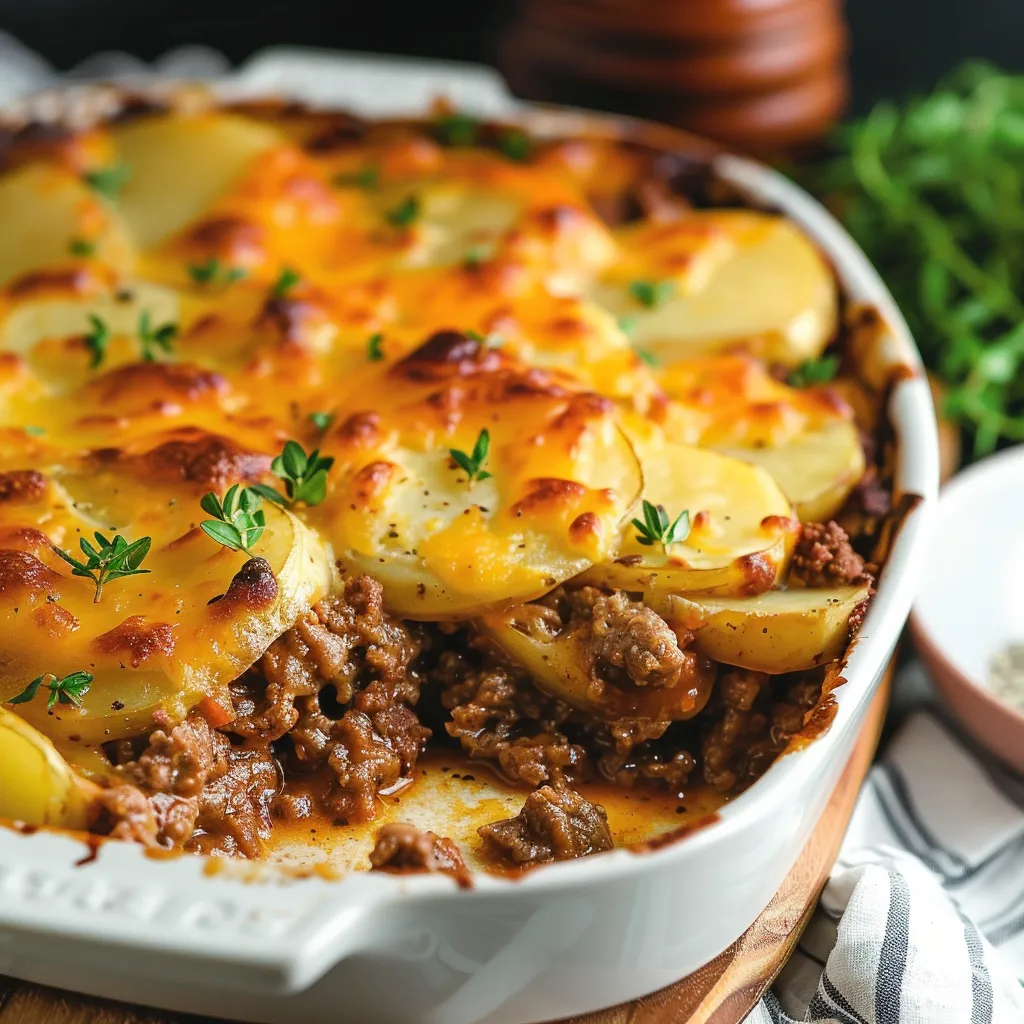 Ein Schälchen mit Kartoffeln und Rindfleisch.