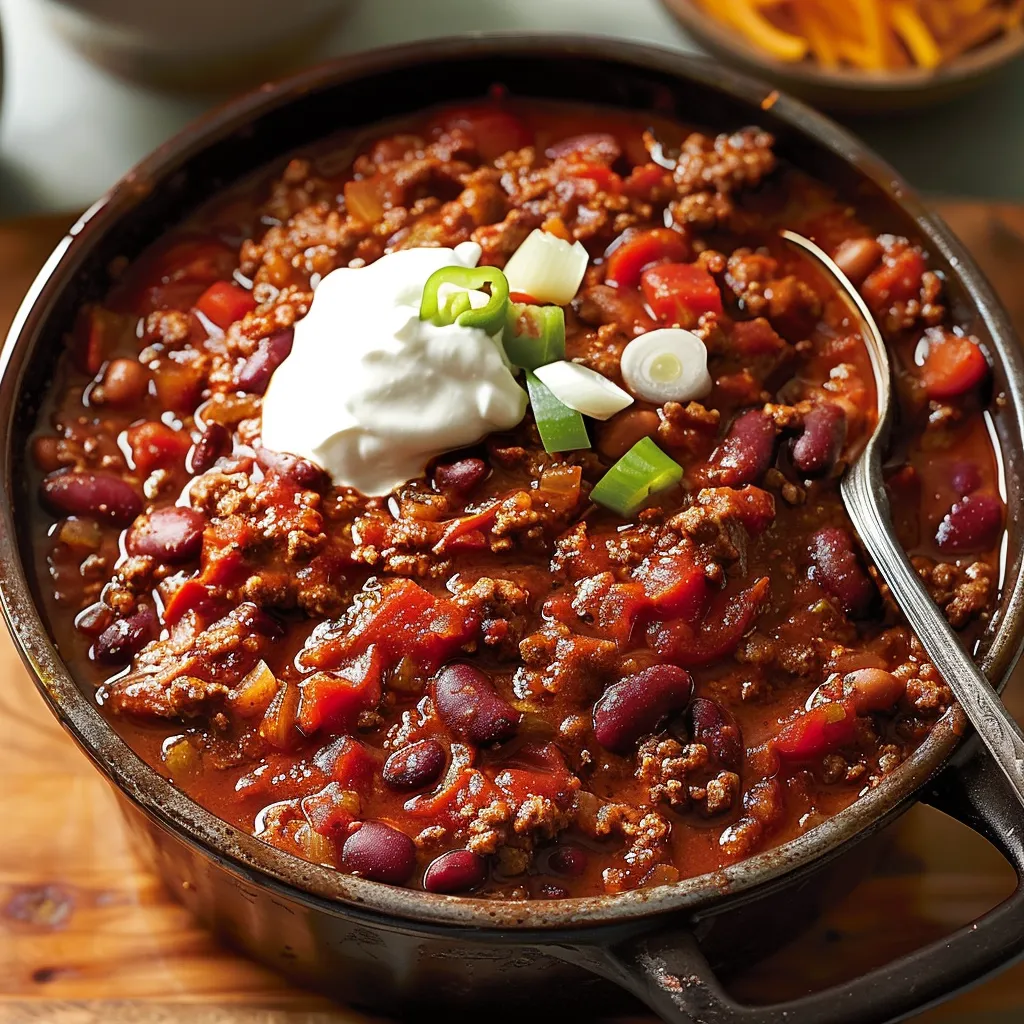 Ein Schmelztopf mit Chili und Rindern.