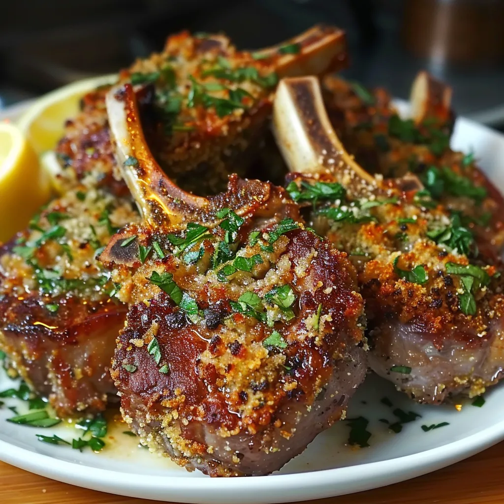Eine Platte mit gegrillten Steaks, die mit Parsley und Zwiebeln garniert sind.
