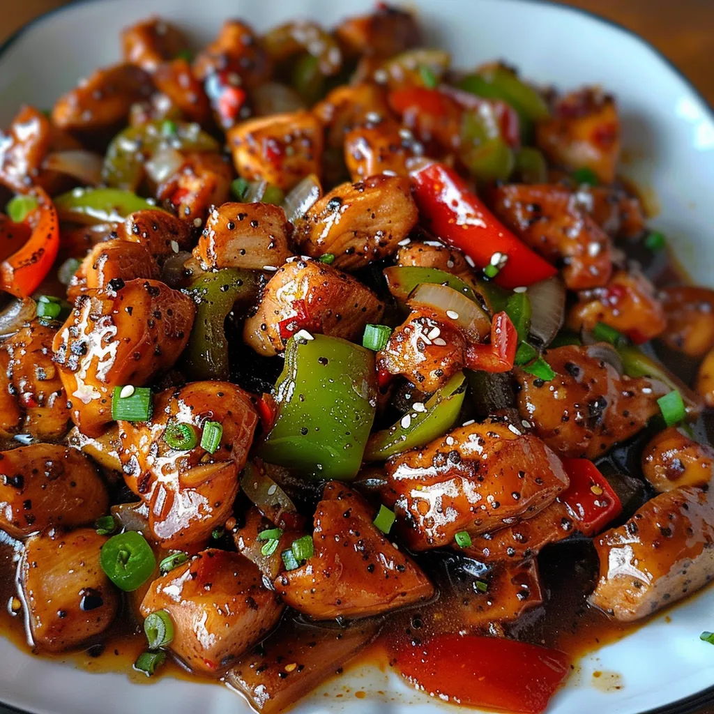 Ein Plate mit einer Mischung aus Gemüse und Fleisch, darunter Paprika, Zwiebeln, Chili und Onion.