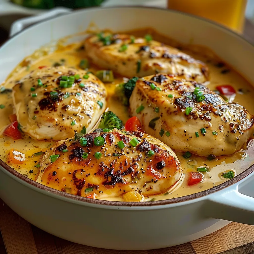 Ein Schalen mit Chicken in einer cremigen Sauce.