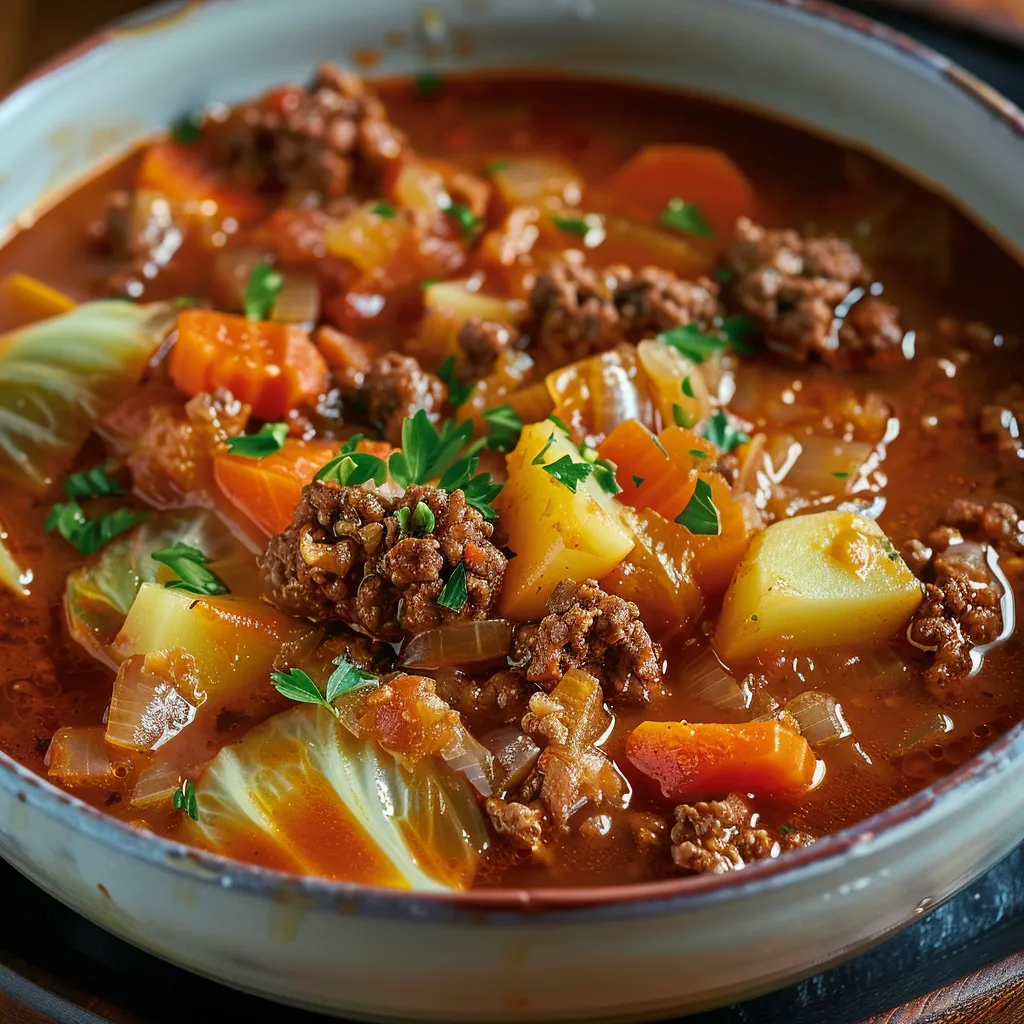 Ein Topf mit einer Mischung aus Fleisch, Gemüse und Sauce.