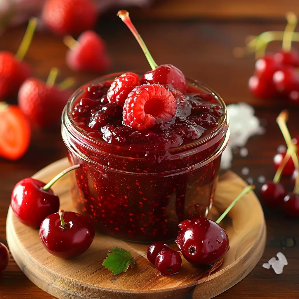 Eine Schüssel mit Cherry-Joghurt auf einem Tisch.