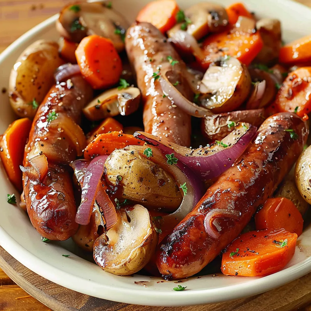 Ein weißer Teller mit einer Mischung aus saurem und süßem Gemüse, darunter Karotten, Zwiebeln, Mushrooms, Onions und Kartoffeln.