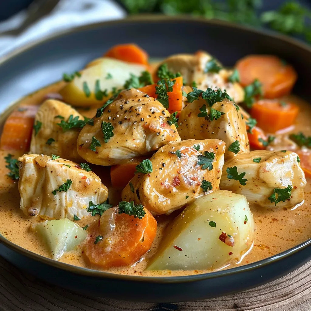 Ein Schüssel mit Gemüse und Fleisch, darunter Karotten, Zwiebeln und Paprika.