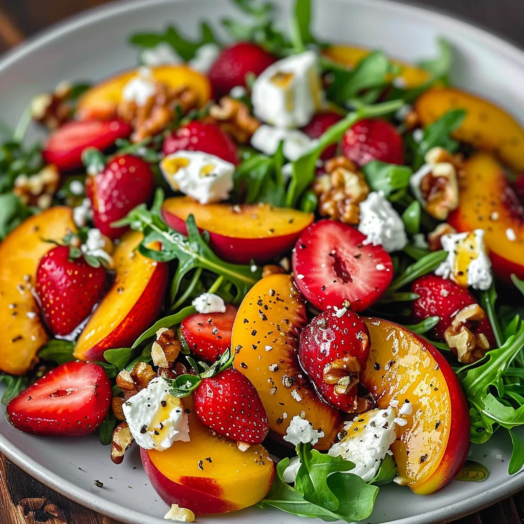Ein großes, weißes Plateau mit einer salatartigen Kombination aus frischen Beeren, Nüssen und Spinat.