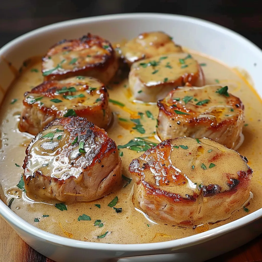 Ein weißer Teller mit einer Sauce, die mit gerösteten Zwiebeln und Koriander zubereitet wurde.