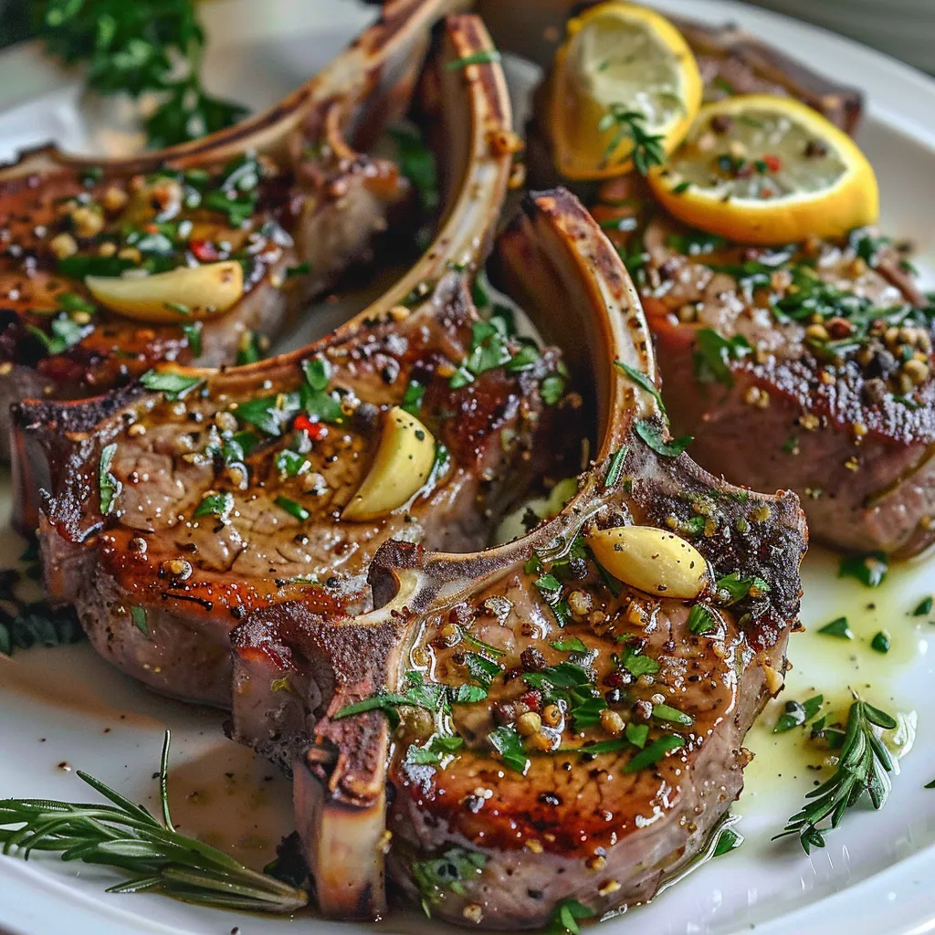 Eine Platte mit gegrilltem Rindfleisch, das mit Zwiebeln und Knoblauch garniert ist.