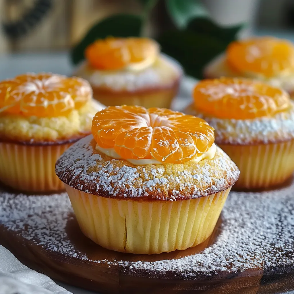 Eine Tasse mit sechs Muffins, die mit Orangensaft und Zucker bestreut sind.