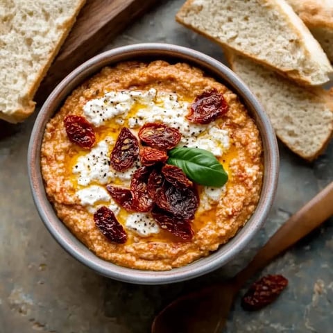 Ein Becher mit einer cremigen Substanz, die mit Tomaten, Basilikum und Käse vermischt ist.