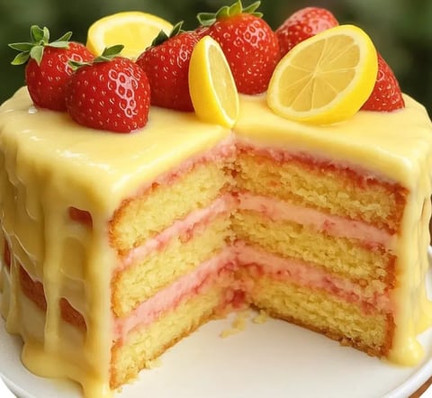 Ein Buttermilchkuchen mit Strawberries und Zitrusfrüchten.